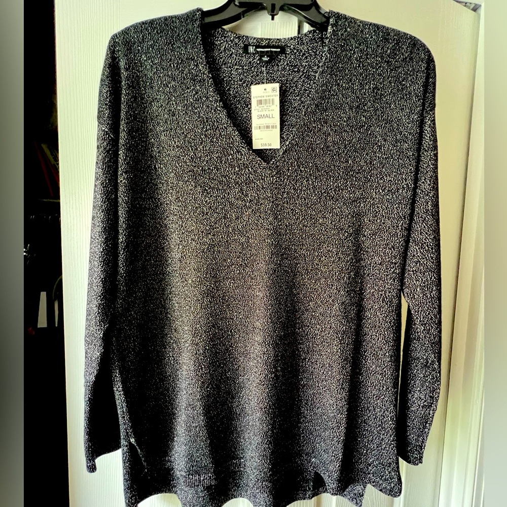 INC International Concepts Stephem Sweater Black W/Silver Small